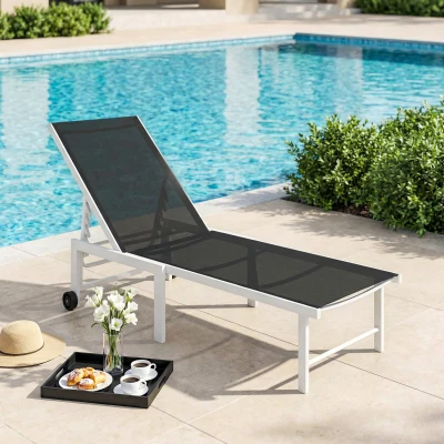 Outsunny Tumbona Reclinable de Jardín Exterior con Ruedas Respaldo Ajustable en 5 Posiciones y Marco de Acero 166x60x84 cm Gris