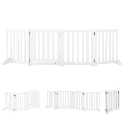 PawHut Barrière Chien Bois Pliable 4 Panneaux Porte 205x60cm Blanc