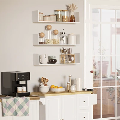 HOMCOM Set of 3 U-Shaped Floating Shelves White