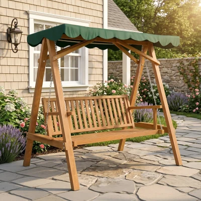 Outsunny Balancelle Jardin 3 Places Bois Pin Vert
