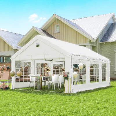 Outsunny Heavy-Duty Party Tent 6x4m with Windows White