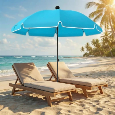 Outsunny Sonnenschirm Strand Ø150 cm wasserabweisend faltbar Strandschirm mit Sandanker verstellbarer Neigung Tragetasche Blau