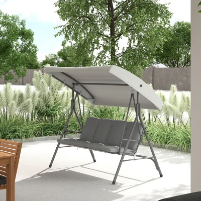 Outsunny Balancín de Jardín Exterior Columpio de 3 Plazas con Toldo Ajustable y Marco de Acero 172x110x156 cm Gris Claro