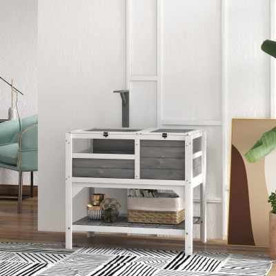 PawHut Houten schildpaddenhuis met opbergplank, lampenhouder, acrylvenster, klapdak en uitneembare bak