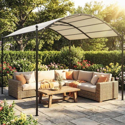 Outsunny Pérgola de Jardín 3x3 m con Dosel UV30+ Estructura de Metal Galvanizado Techo Arqueado Pabellón para Exterior Crema