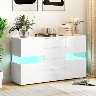 HOMCOM High Gloss Sideboard with LED Lights White