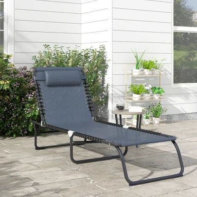 Outsunny ligbed opklapbaar tuinbed opklapbaar tuin 4-traps rugleuning verstelbaar staal mesh stof donkergrijs 197 x 58 x 76 cm
