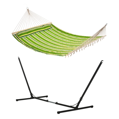 Outsunny Double Hammock with Stand Green Stripes