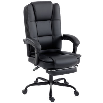 HOMCOM Chaise Bureau Ergonomique Inclinable PU Repose-pieds Noir