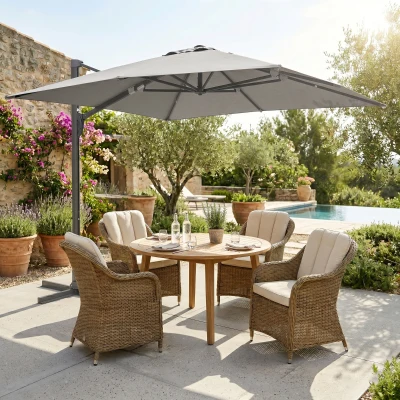 Outsunny Ombrellone a Sbalzo con Manovella e Base Grigio Chiaro
