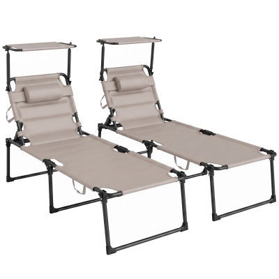 Outsunny Lot de 2 Transats Pliables Dossier Réglable Kaki