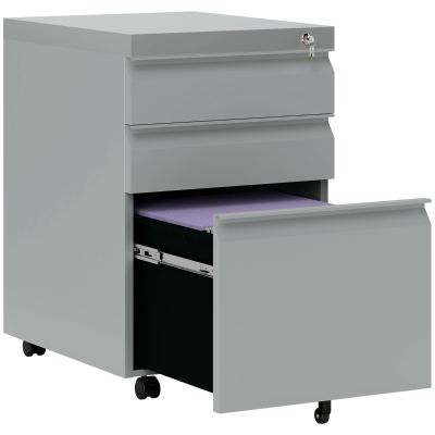 Vinsetto Mobile Metal Filing Cabinet 3 Drawer Grey