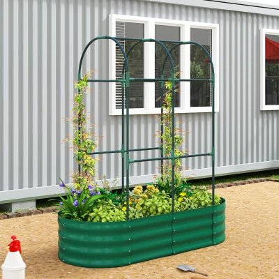 Outsunny Metal Raised Garden Bed with Trellis Green 4x2x4.6ft