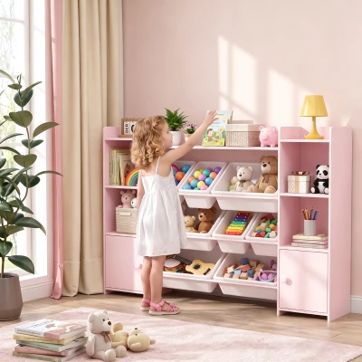 AIYAPLAY Scaffale Portagiochi con Contenitori e Armadietti Rosa