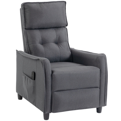 HOMCOM Sillón de Masaje Reclinable con Reposapiés 2 Zonas de Masaje Asiento de Muelles Bolsillos Tapizado en Lino Gris