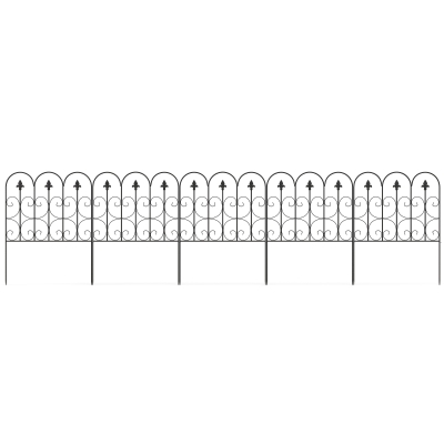 Outsunny Decorative Garden Fencing, 5PCs Outdoor Picket Fence Panels, Rustproof Metal Wire Landscape Flower Bed Border Edging Animal Barrier, Black