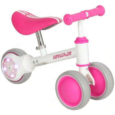AIYAPLAY Bicicleta sin Pedales Limitado a 135° Asiento Ajustable Ruedas Traseras con Luces para Niños y Niñas de 1 a 2 Años Rosa
