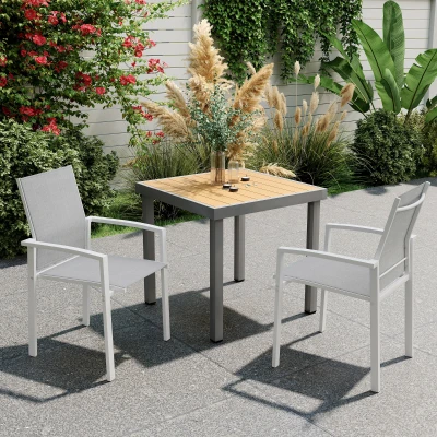 Outsunny Juego de 2 Sillas de Jardín Exterior Apilables con Tela Transpirable Reposabrazos y Respaldo 56x58x89 cm Gris Claro