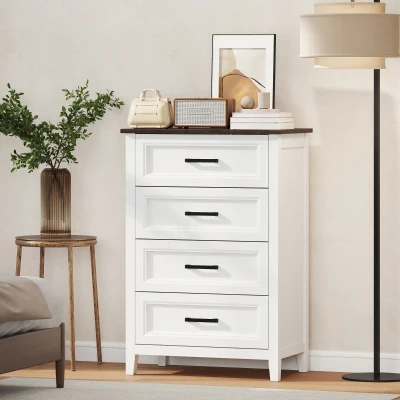 HOMCOM Cómoda Dormitorio Estrecho y Alto con Encimera Efecto Madera Cajonera para Espacios Pequeños 60x35x87 cm Blanco