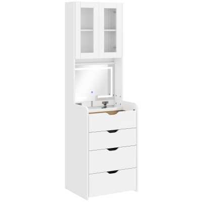HOMCOM Toeletta con Sgabello e Specchio con Luce LED Bianco
