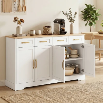 HOMCOM Sideboard Buffet Cabinet 140cm 4 Drawers White