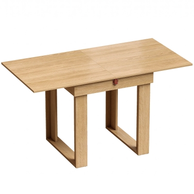 HOMCOM Folding Dining Table Under-Table Storage Extendable Kitchen Table Steel Rail Oak Effect