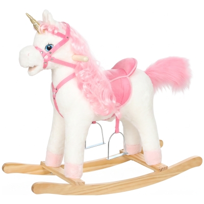 AIYAPLAY Caballito Balancín para Bebés Unicornio Sonidos de Cascos y Relinchos Boca y Cola Móviles 1-3 Años Blanco