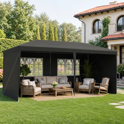 Outsunny 6 x 3 m Party Tent Gazebo - Outdoor Patio Canopy Shelter with Windows and Side Panels, Dark Grey