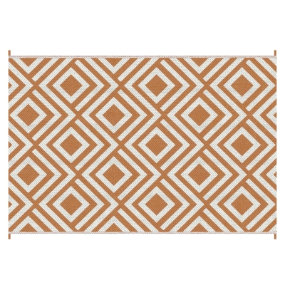 Outsunny Reversible Outdoor Rug, Plastic Straw Mat w/ Carry Bag Ground Stakes for Garden RV Picnic Beach Camping 182x274cm Brown