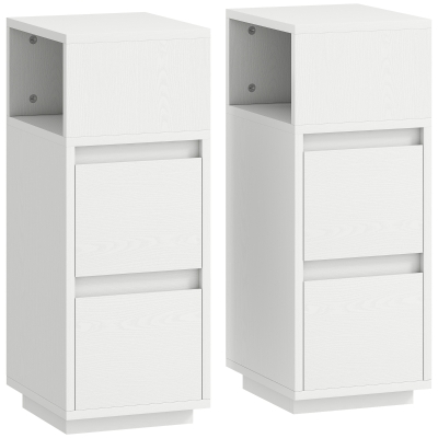 HOMCOM Set di 2 Comodini con 2 Cassetti e Ripiano Aperto Bianco