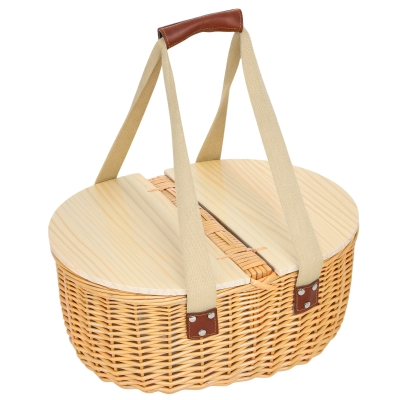 Outsunny Wicker Picnic Basket for 2 with Cooler Light Brown