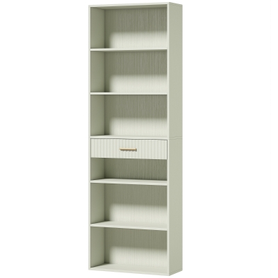 HOMCOM Bookcase Narrow Tall Space-Saving Bookshelf Drawer Open Shelves 60 x 24 x 182 cm Light Green
