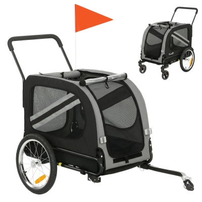 PawHut Pet Bike Trailer Dog Stroller Pushchair Grey