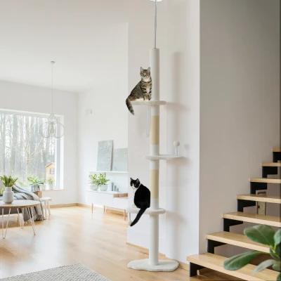PawHut Adjustable Cat Climbing Tower Sisal Beige 225-255cm