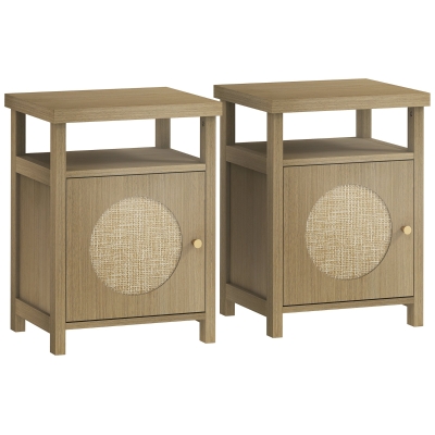 HOMCOM Lot de 2 Tables de Chevet Rotin 40x35x55 cm Marron