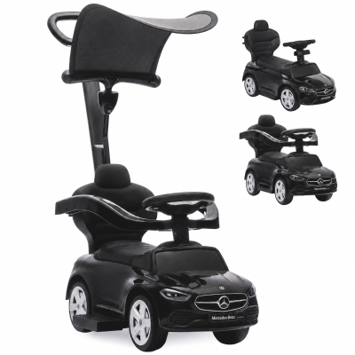 AIYAPLAY Benz Ride On Push Car Handle Canopy Storage Black