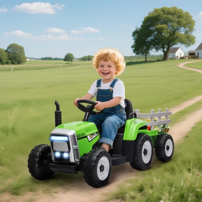 HOMCOM Trattore per Bambini 12V con Rimorchio e Telecomando Verde