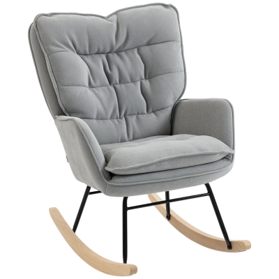 HOMCOM Silla Mecedora con Patas de Madera de Haya y Reposabrazos Mecedora para Lactancia Carga 120 kg para Dormitorio Gris