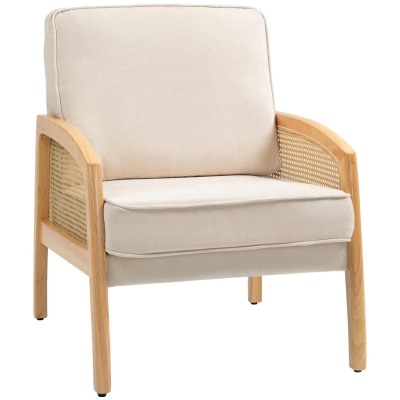 HOMCOM Butaca de Estilo Moderno con Apoyabrazos de Ratán Sintético Asiento de Espuma y Cojín Extraíble 67x75x88 cm Beige