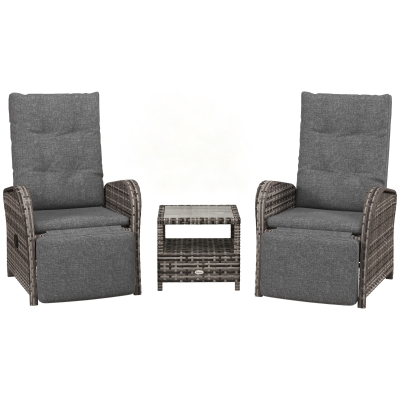 Outsunny 2-Seater Rattan Chaise Lounge Sofa Set w/ Cushion