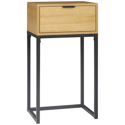 HOMCOM Mesa Auxiliar con Cajón Mesita Auxiliar Moderna con Patas de Acero para Pasillo Salón 40x30x76cm Natural