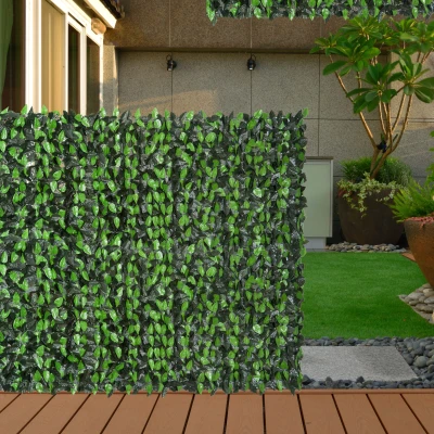 Outsunny Artificial Leaf Hedge Screen Privacy Fence Panel for Garden Outdoor Indoor, 3x1 m, Light Green and Dark Green