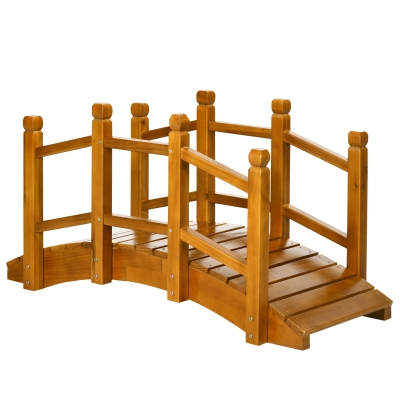 Outsunny Wooden Garden Bridge - With Safety Railings, Arc Footbridge for Backyard Pond Stream, Brown