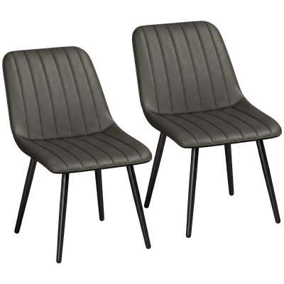 HOMCOM Faux Leather Dining Chairs Set of 2 Metal Legs Grey