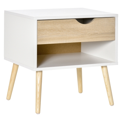 HOMCOM Modern Bedside Table with Drawer and Shelf