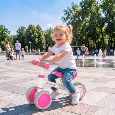 AIYAPLAY Bicicleta sin Pedales Limitado a 135° Asiento Ajustable Ruedas Traseras con Luces para Niños y Niñas de 1 a 2 Años Rosa