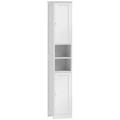 HOMCOM Dulap înalt pentru baie, mobilier de depozitare cu 2 uși, 2 compartimente deschise, poliță reglabilă, alb