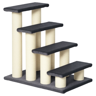 PawHut 4-Step Dog Stairs Pet Ladder Scratch Post Grey