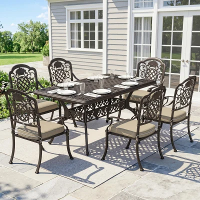 Outsunny Cast Aluminium Dining Set 6-Seater Bronze Patio