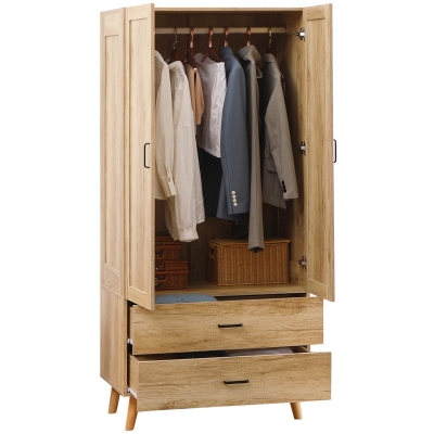 HOMCOM Armoire Vêtements 2 Portes 2 Tiroirs Blanc